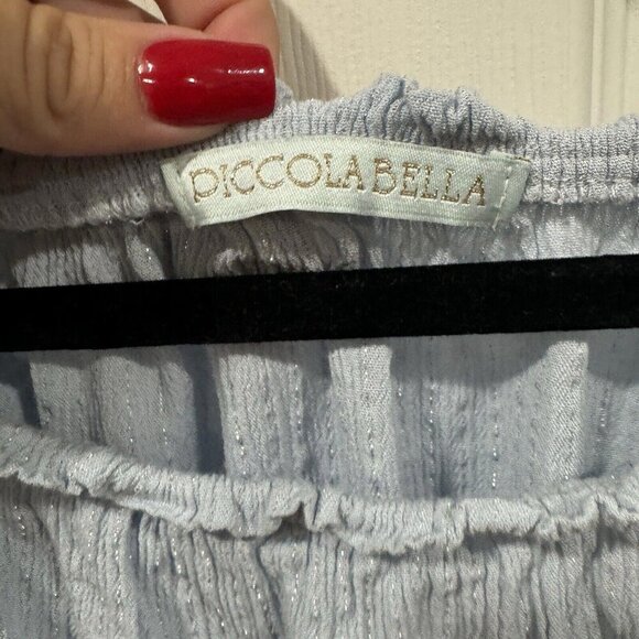 Women’s piccola bella blouse Off Shoulder Blue Summer Lightweight Bell Sleeves S - Picture 7 of 8